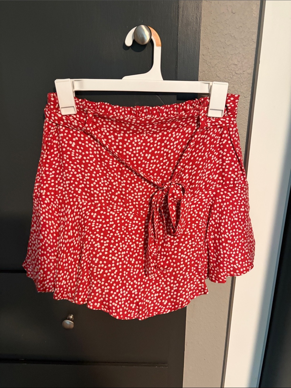 URBAN Romantics Red and White Polka Dot Tie-Front Mini Skirt